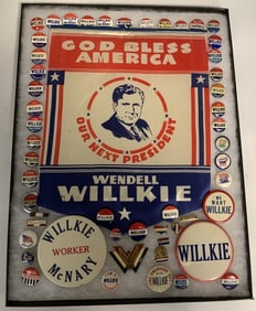 1940 Willkie 53 Campaign Items,Buttons & 12" Tall