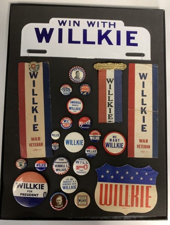 1940 Willkie Buttons, Ribbons & Porcelain License (1 of 5)