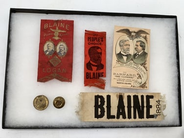 1884 Blaine Ribbons, Trade Card, Medal, Clothing B