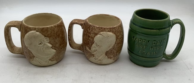 C.1932 Roosevelt, Smith & Happy Days Beer Mug Trio