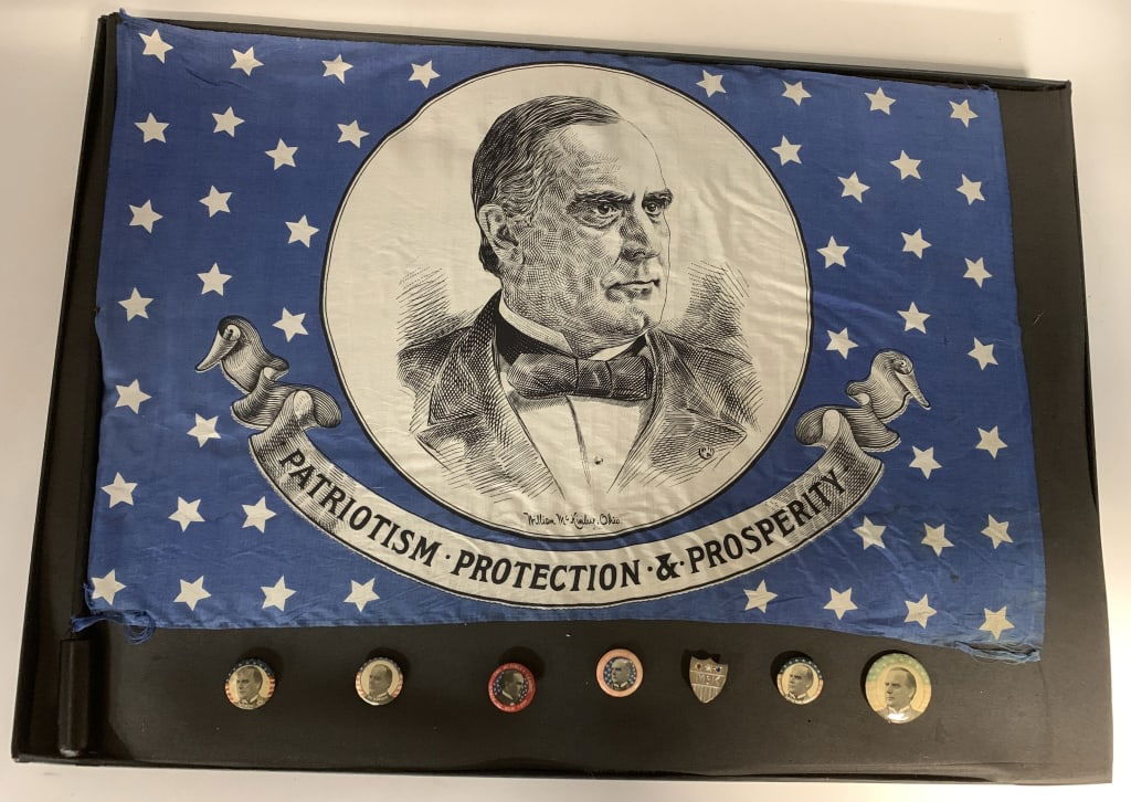 1896 McKinley Silk Campaign Portrait Flag & Button (1 of 5)