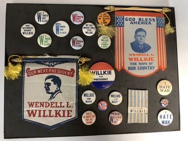 1940 Willkie Banners Buttons & Large Shirt Badge.