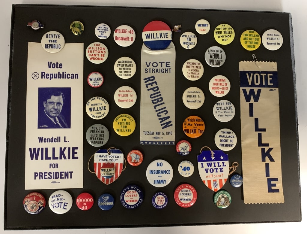 1940 Willkie Ribbons & Buttons 43 Item Collection (1 of 3)