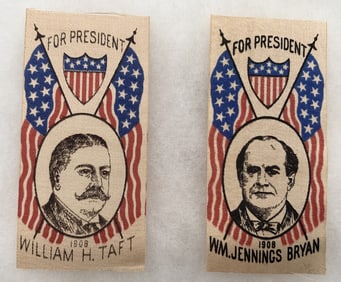 1908 Taft & Bryan Pair of Lovely American Flag Por