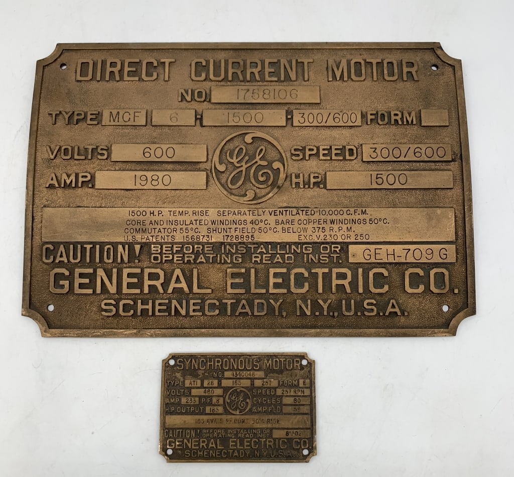 2  General Electric Motor Identification Plates (1 of 6)