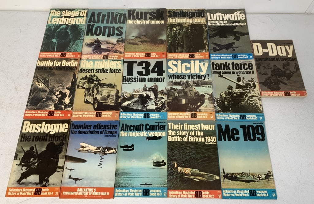 15+ Ballantine's Illustrated History WWII Books: Weapons, Campaign, Battle, various book numbers, all have some wear