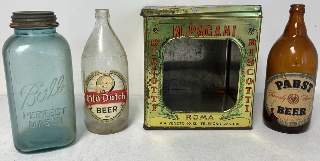 4 pcs- Biscotti Tin, Pabst & Old Dutch Beer Bottle (1 of 6)