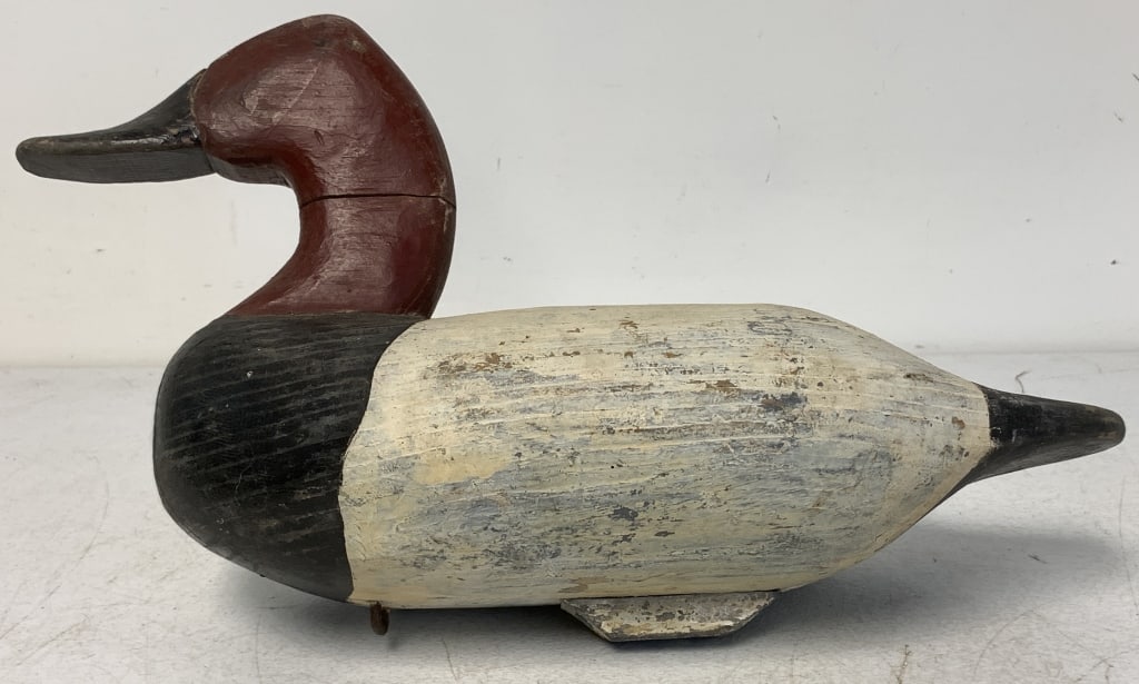 Wooden Duck Decoy: neck looks like it is cracked, paint wear throughout, no names or markings
