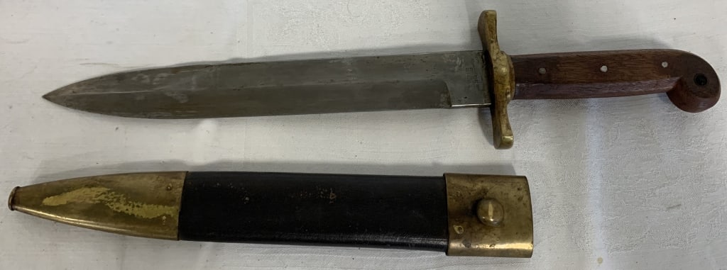 Ames US 1849 Mounted Rifleman's Knife: 18 7/8" w/ scabbard; shows wear