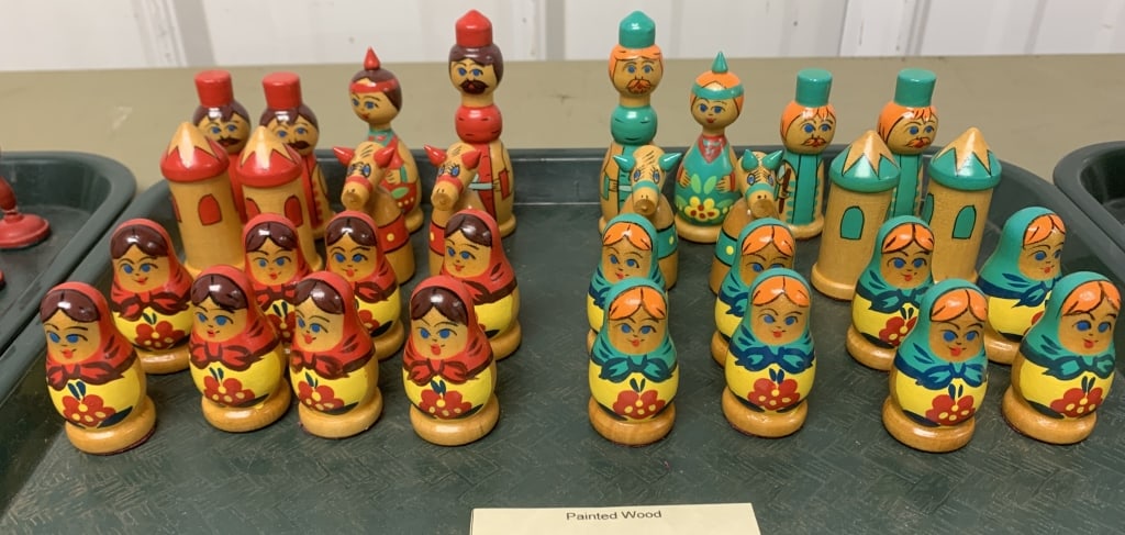 Painted wood figural chess set (1 of 3)