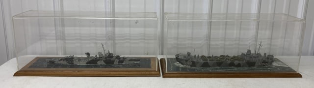 2 model military ships in cases (1 of 6)