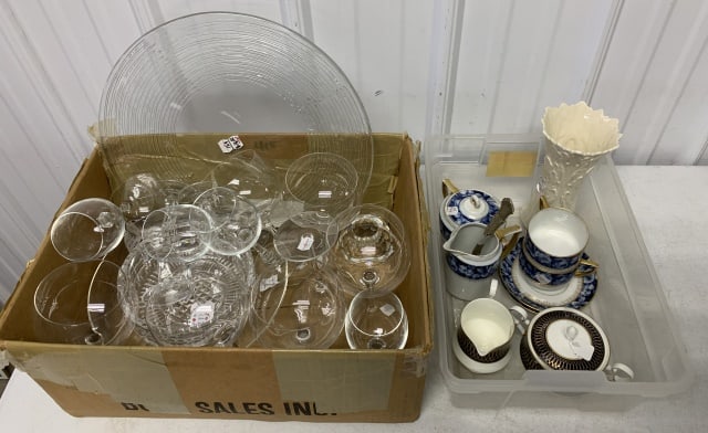 lot of china, glass and sterling forks: Mikasa, Lenox, Rosenthale and 4 sterling forks; glass and china has wear