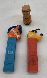 Pluto & Horse Pez dispensers + celluloid weeble: all have some wear and soiling
