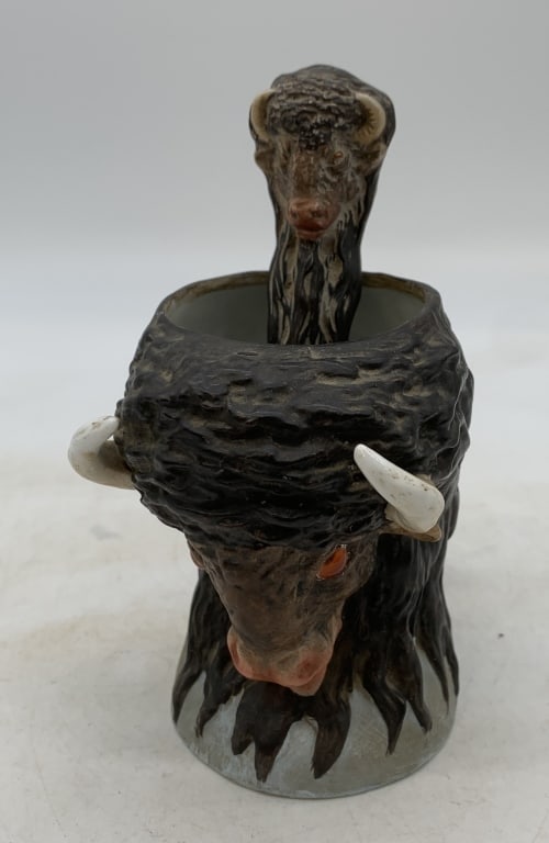 buffalo head figural shaving mug  & brush handle (1 of 9)