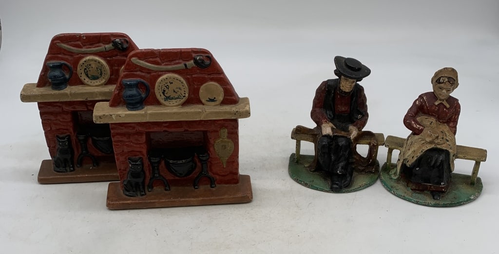 cast iron fireplace and Amish couple bookends (1 of 11)