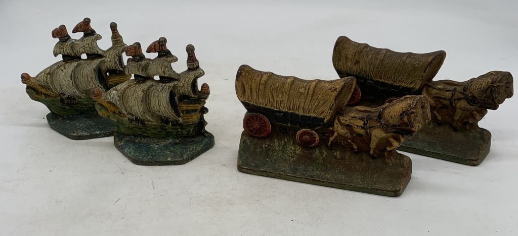 cast iron sailing ship & covered wagon bookends (1 of 8)