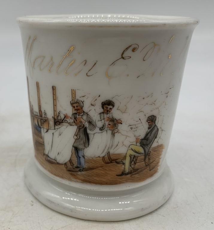 barber shop occupational shaving mug: has wear with some paint loss