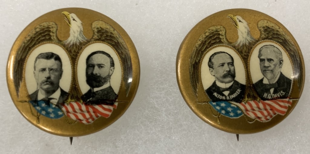 ROOSEVELT & PARKER 1904 CAMPAIGN JUGATE BUTTON PAI (1 of 3)