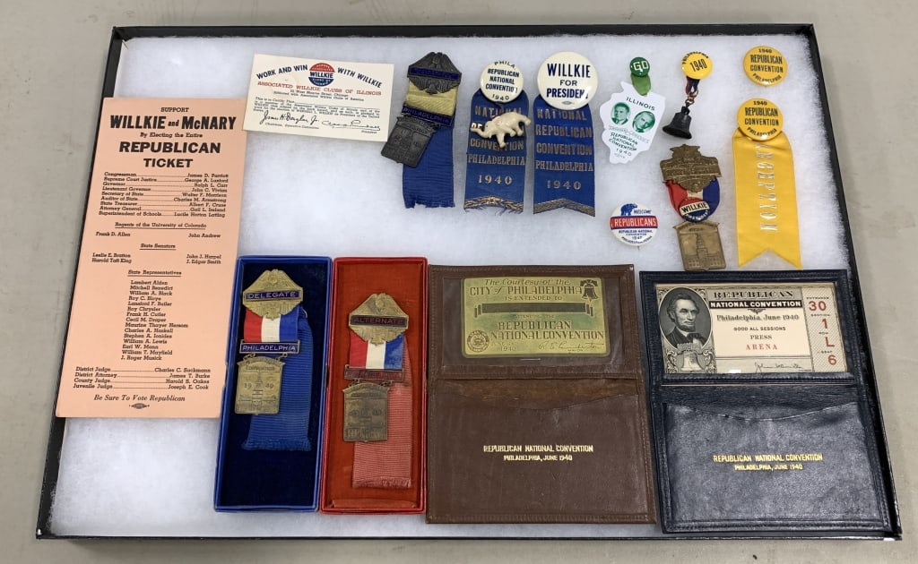 WILLKIE 1940 16 CONVENTION AND CAMPAIGN ITEMS. (1 of 3)