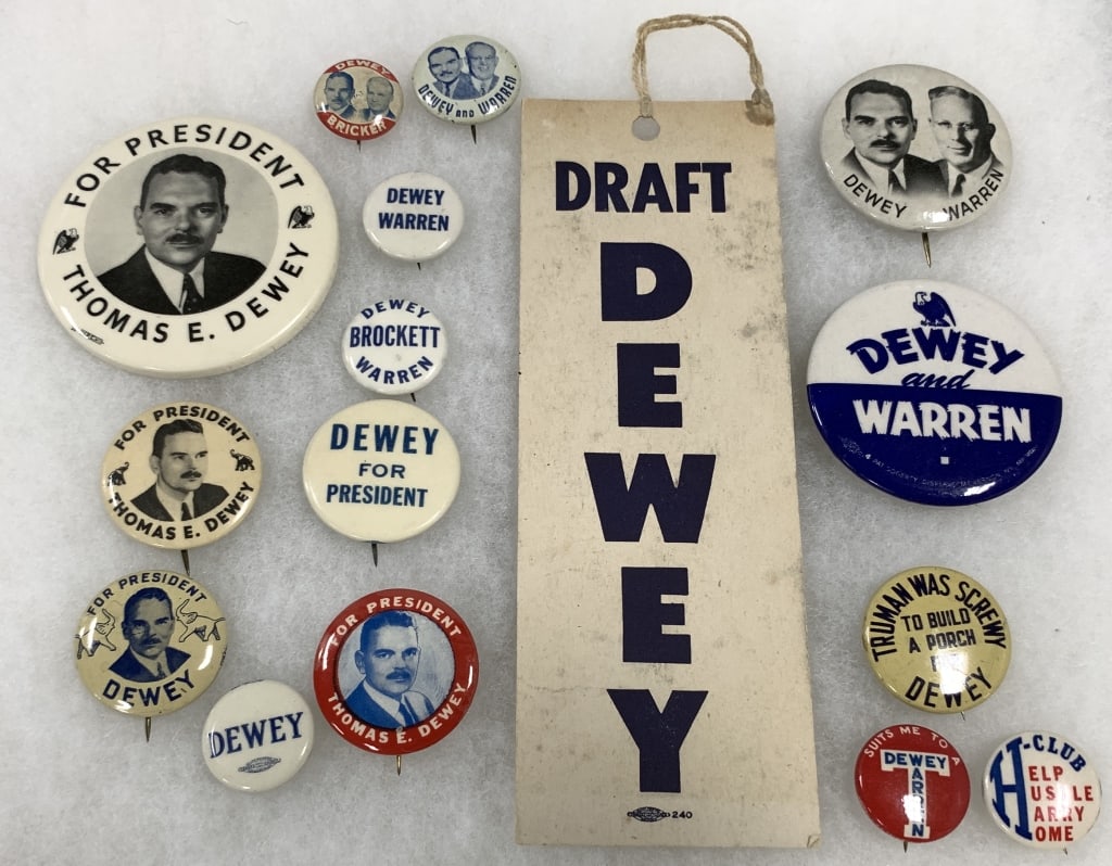 DEWEY 1944-48 GROUP OF 15 BUTTONS PLUS "DRAFT DEWE (1 of 3)