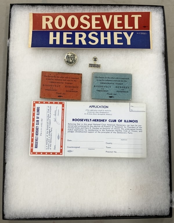 ROOSEVELT & HERSHEY ILLINOIS COATTAIL COLLECTION.: Six total. Largest 8.5" wide. Coattail jugate has small stain on curl. Otherwise all have light to moderate age. Uncommon to scarce.