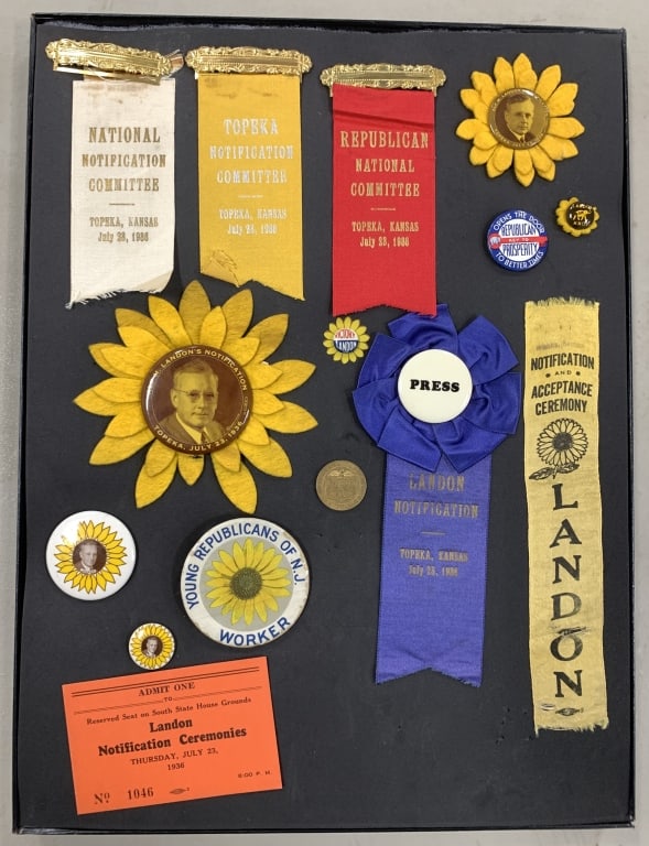 ALF LANDON NOTIFICATION COLL. OF BUTTONS RIBBONS & (1 of 3)