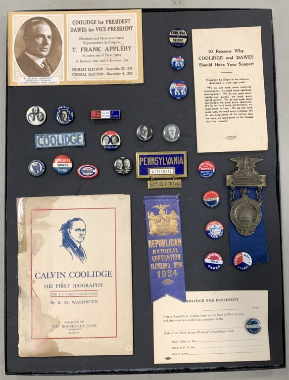 COOLIDGE COLL.OF 27 CAMPAIGN BUTTONS,RIBBONS,BAD (1 of 3)
