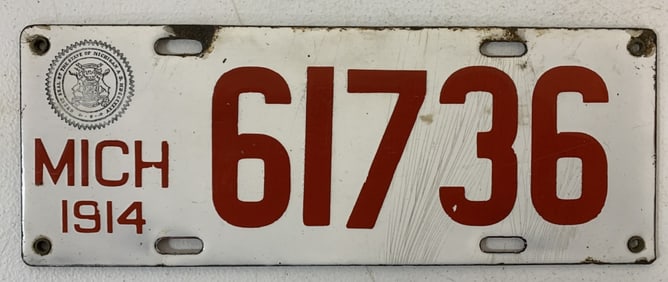 Michigan 1914 porcelain license plate