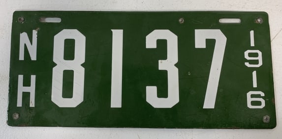 New Hampshire 1916 porcelain license plate