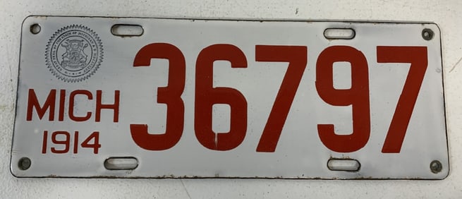 Michigan 1914 porcelain license plate