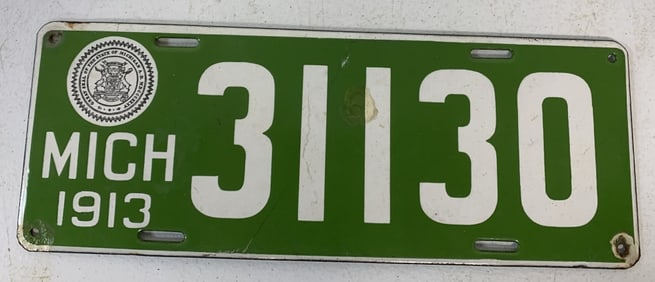 Michigan 1913 porcelain license plate