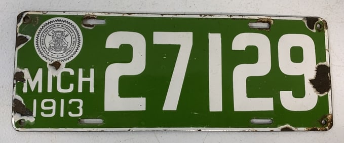 Michigan 1913 porcelain license plate