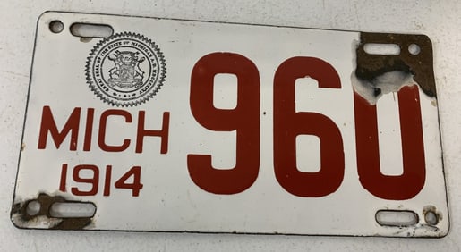 Michigan 1914 porcelain license plate