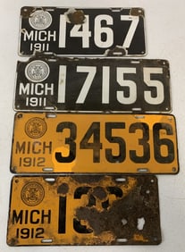 2 Michigan 1911 and 2 1912 license plates
