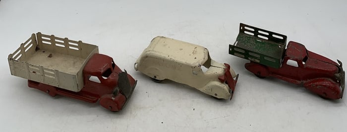 3 pressed steel toy vehicles