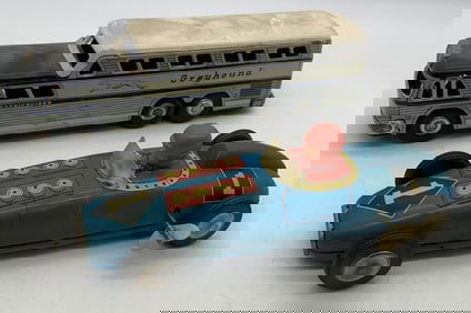 tin friction Greyhound Bus & tin wind-up race car
