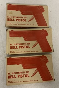 3 Wyandotte No. 10 Toy Bell Pistols in boxes