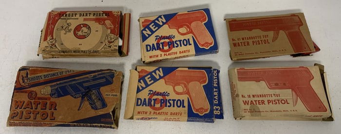 6 Wyandotte Water and Dart Guns w/boxes