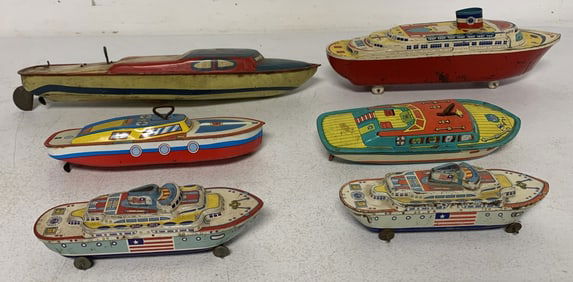 6 boats;J. Chein, Wyandotte, Ohio Art, Lindstrom