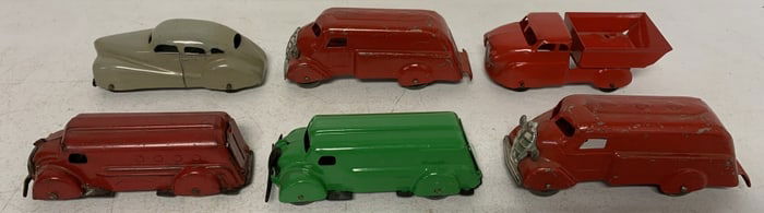 6 small Wyandotte pressed steel vehicles