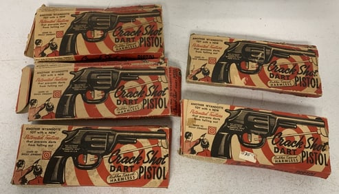 5 Crack Shot Wyandotte dart pistols in boxes