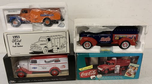 4 advertising trucks; Ertl, First Gear etc.