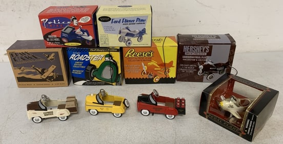 lot of mostly miniature pedal cars