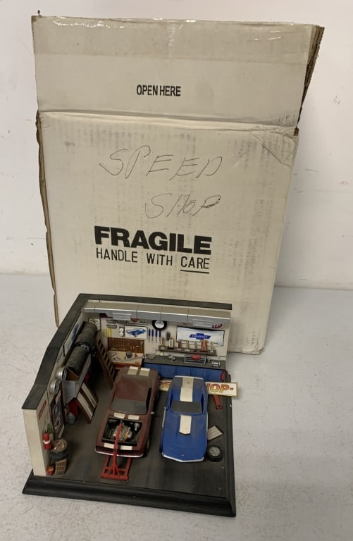 Danbury Mint The Speed Shop: has wear and dust, peeling stickers; has box and packaging material