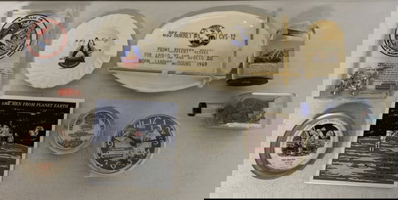 space theme paperweights, clock, trivet, ashtray