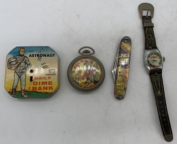 space theme bank, knife and watches