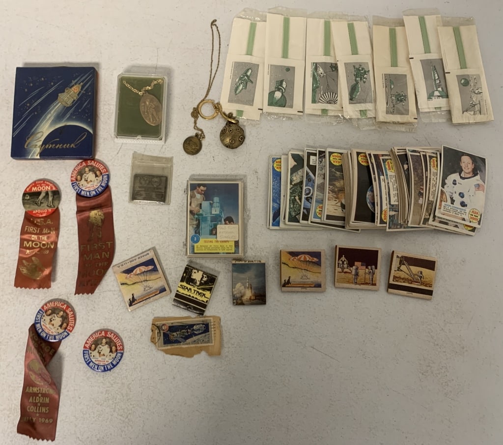 space pins, cards, jewelry, sugar packs, matches (1 of 5)