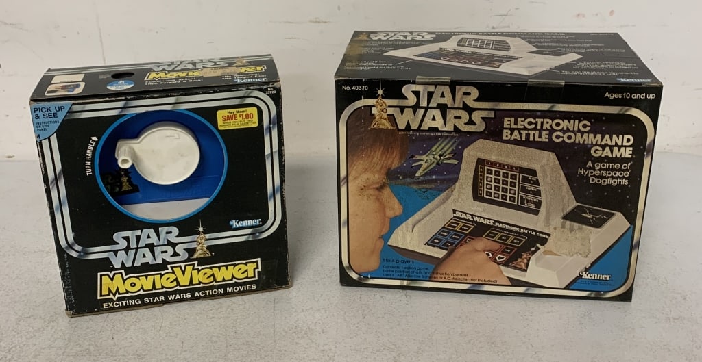 Star Wars Movie Viewer & Battle Command Game: in boxes; boxes have wear and Battle Command has some soot from fire damage