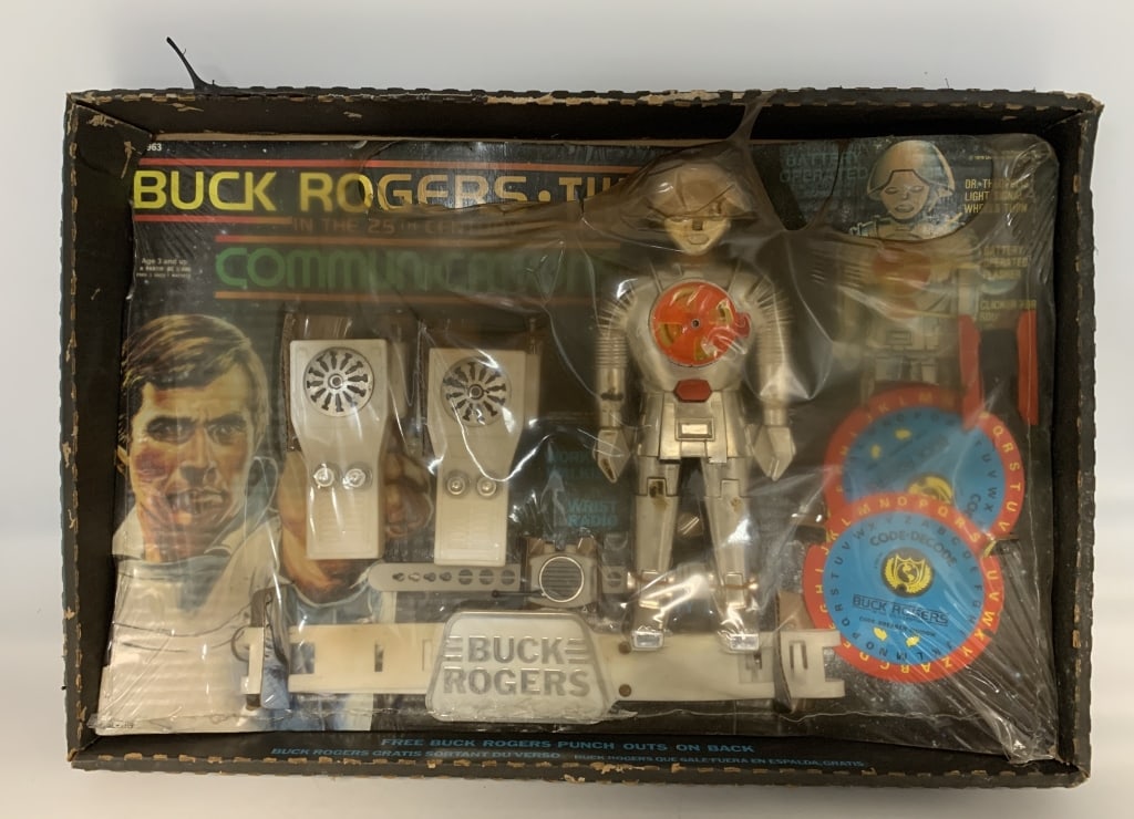 Buck Rogers Communications Set/Box: fire damaged,cellophane melted