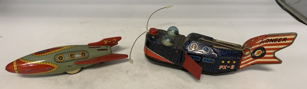 2 Tin Rockets X-2,Pioneer PX-3,Made in Japan: few paint chips